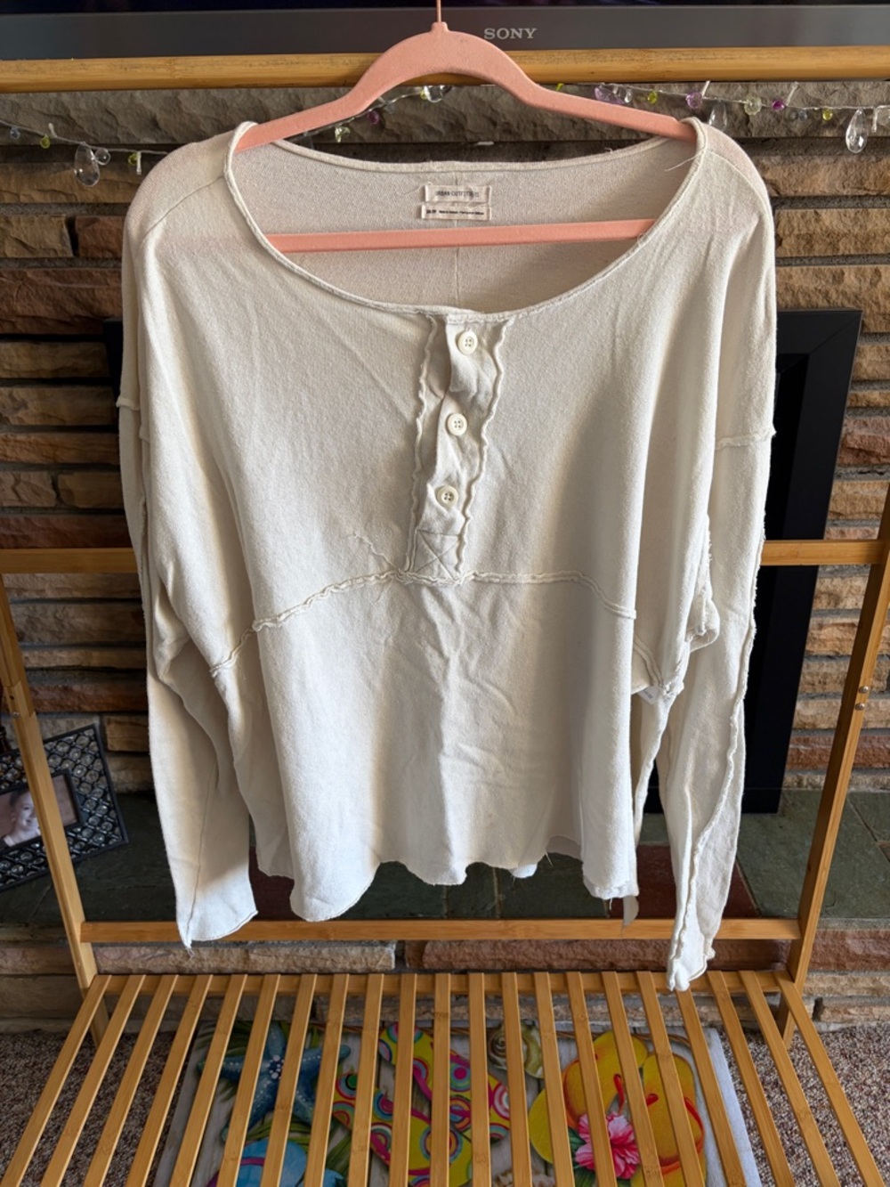 Urban Outfitters Light Cream Button-Front Knit Sweatshirt